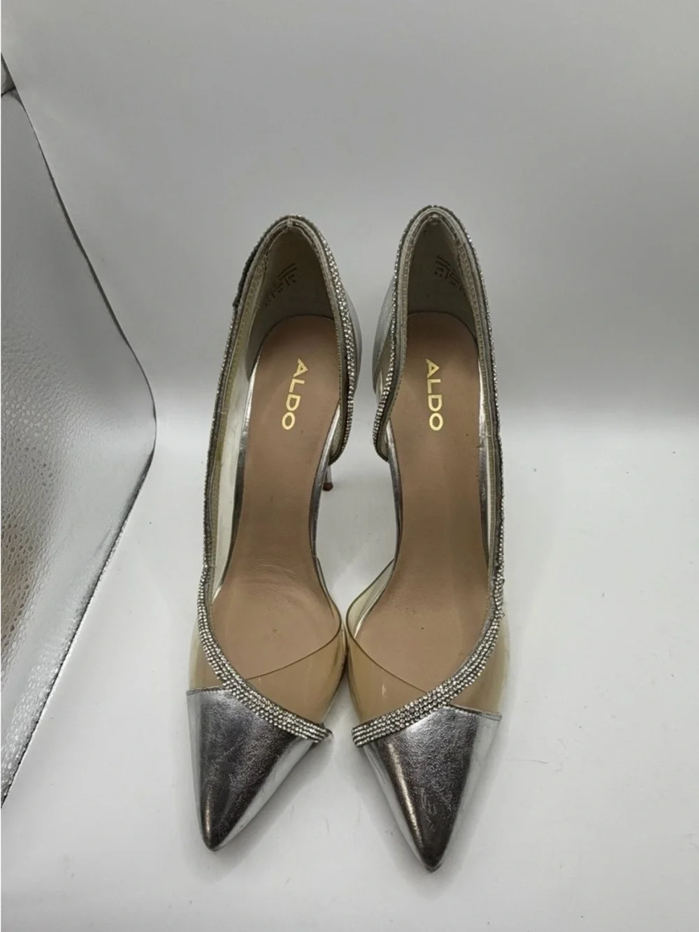 Aldo Filbeth Silver Rhinestone Clear PVC D'Orsay Pointed Toe pumps